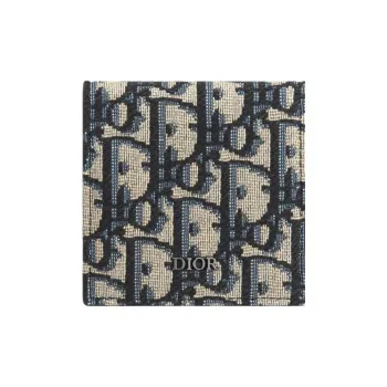 DIOR Oblique Jacquard Fabric Coin Purse Men's Beige & Black