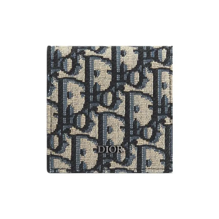 DIOR Oblique Jacquard Fabric Coin Purse Men's Beige & Black-0