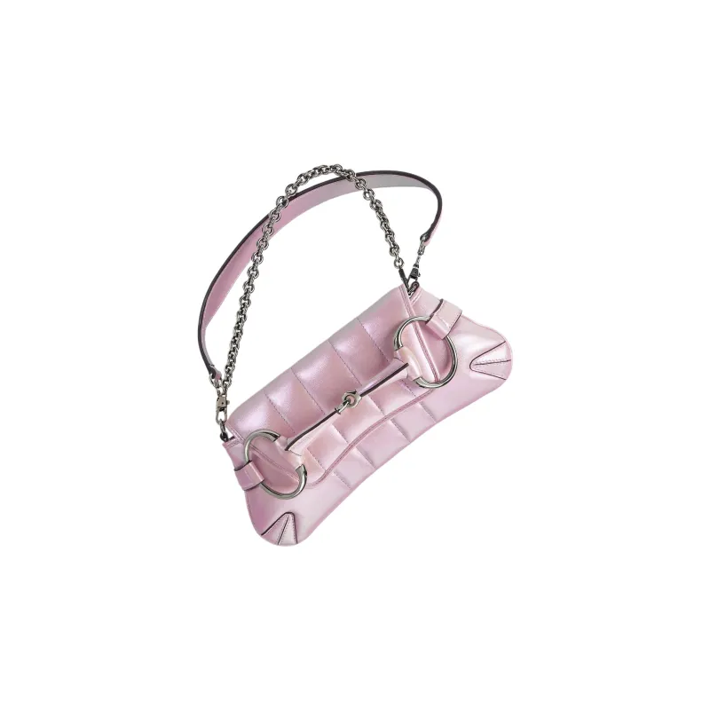 GUCCI HORSEBIT CHAIN Leather Shoulder Bag Handheld Shoulder Bag Women's Iridescent Pink-3