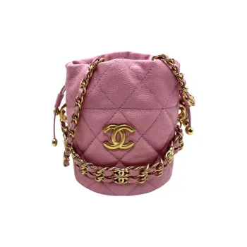 CHANEL Litchi Grain Embossed Calfskin Bucket Bag, One Shoulder Crossbody Clutch Women's Pink