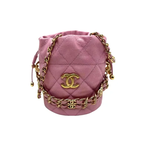 CHANEL Embossed Calfskin With Grains Bucket Bag One Shoulder Crossbody Clutch Women's Pink