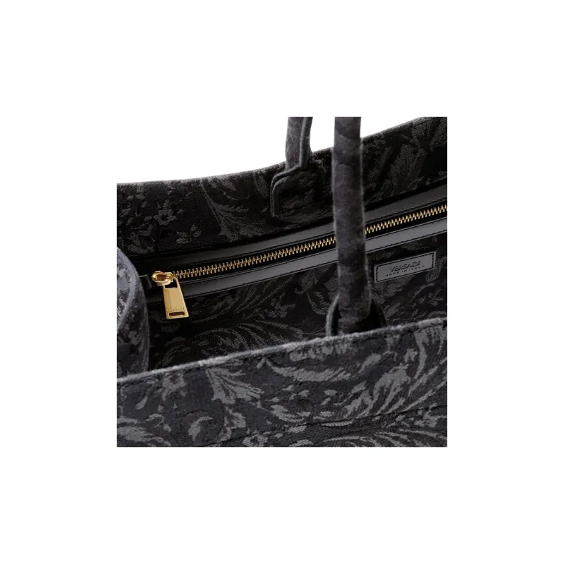 VERSACE Barocco Canvas Tote Bag, Shopping Bag, Handbag Tubas Women's Black-4