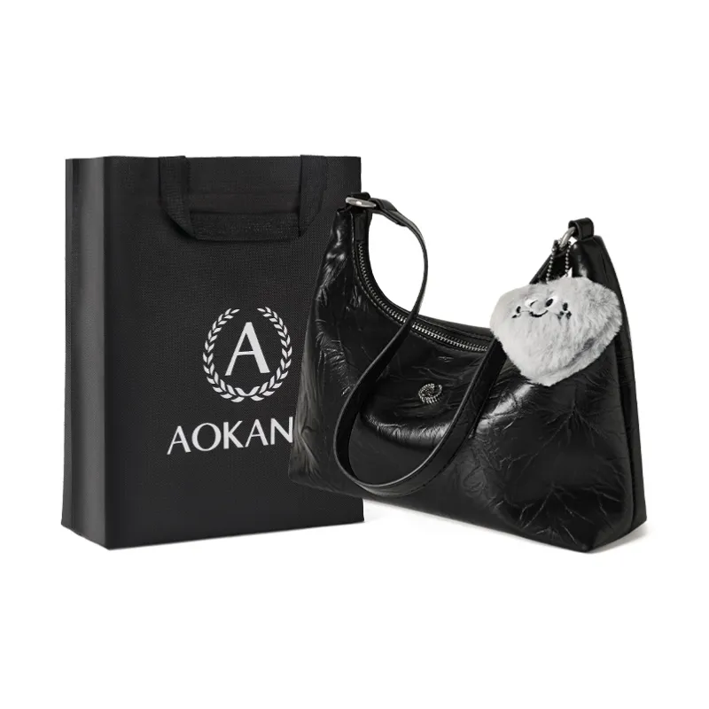 AOKANG Cow Leather Shoulder Bag Women's Starlight Silver/Classic Black-4