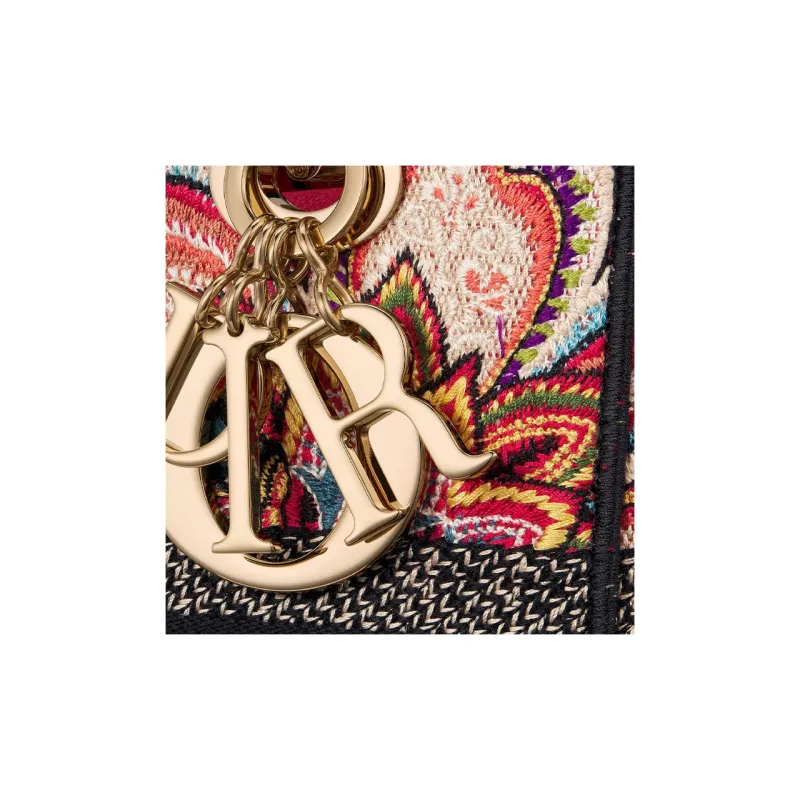 DIOR Lady D Lite Embroidery Dior Bag Shoulder Bag Crossbody Bag Handbag Medium Size Women's Red Multicolor-5