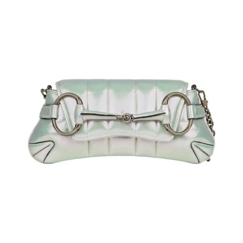 GUCCI HORSEBIT CHAIN Leather Shoulder Bag Handheld Shoulder Bag Women's Iridescent Green-0