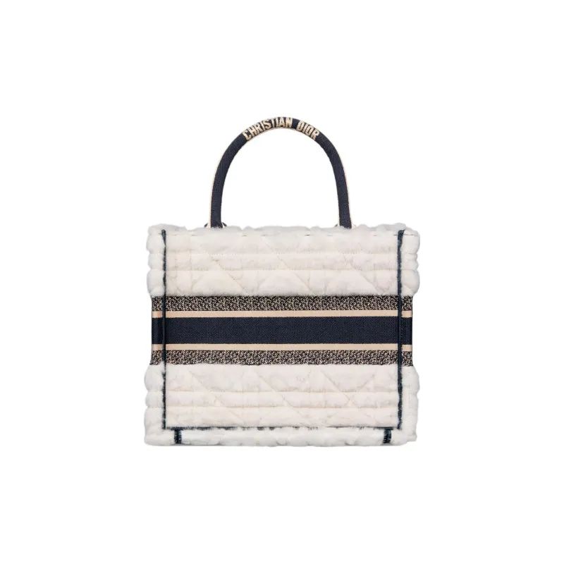 DIOR BookTote Shearling Tote Bag Shopping Bag Handbag Small Size Women's White-2