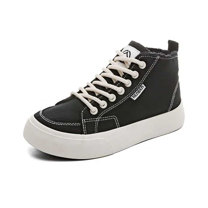 RENBEN Anti Slip And Wear Resistant Warm High Top Canvas Shoes Women's Black-2