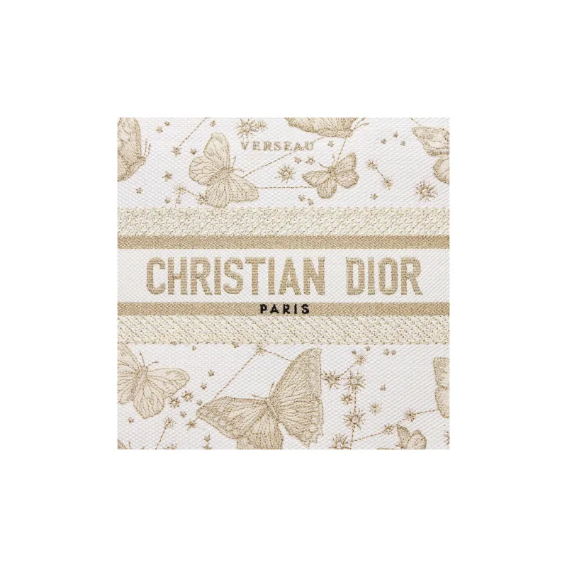 DIOR BookTote Embroidery Tote Bag Shopping Bag Handbag Small Size Women's Gold & White-4