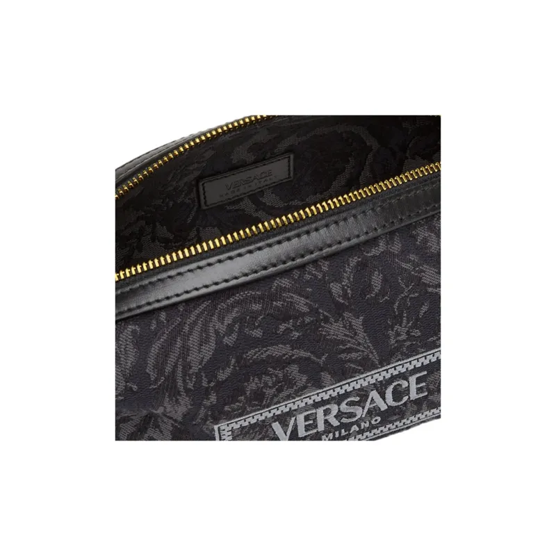 VERSACE Barocco Jacquard Fabric Canvas With Leather Makeup Bag Women's Black-4