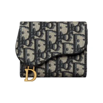 DIOR Saddle Oblique Jacquard Fabric Saddle Wallet Women's Black & Beige