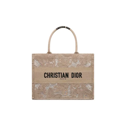DIOR BookTote Embroidery Tote Bag Shopping Bag Handbag Medium Size Women's Greige