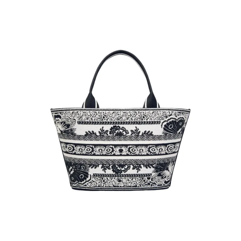 DIOR Butterfly Embroidery Tote Bag, Shopping Bag, Shoulder Bag, Crossbody Bag, Handbag Women's Black & White-5