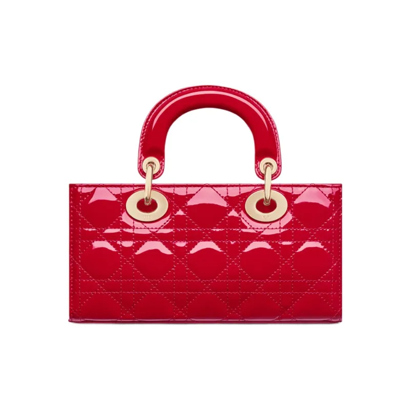 DIOR Lady D-JOY Patent Leather Cowhide Dior Bag Shoulder Bag Crossbody Bag Handbag Small Size Women's Red-4
