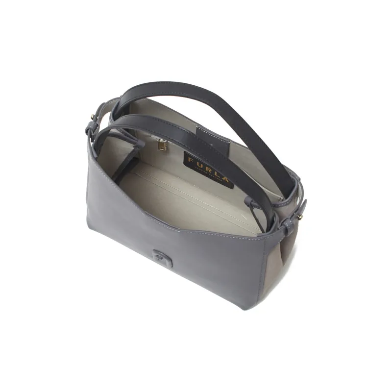 Furla Primula Leather Hobo Bag Shoulder Bag Crossbody Handbag Small Size Women's Cool Gray & Brown-3