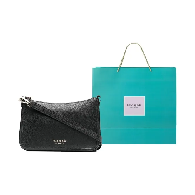 Kate Spade Hudson Calfskin Shoulder Bag, Crossbody Bag Medium Size Women's Black-5