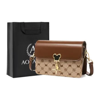 AOKANG PVC Monogram Bag, Commute Bag, Small Square Bag, Shoulder Bag, Crossbody Bag Small Size Women's Caramel Coffee