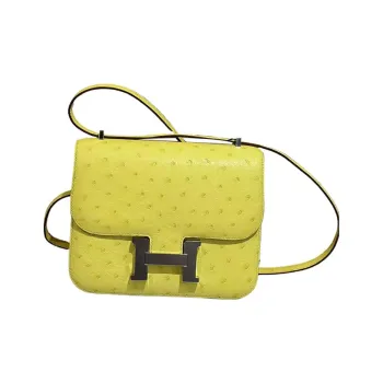 HERMES Constance Ostrich Leather Kangkang Shoulder Crossbody Bag Women's 9N Citron Lemon