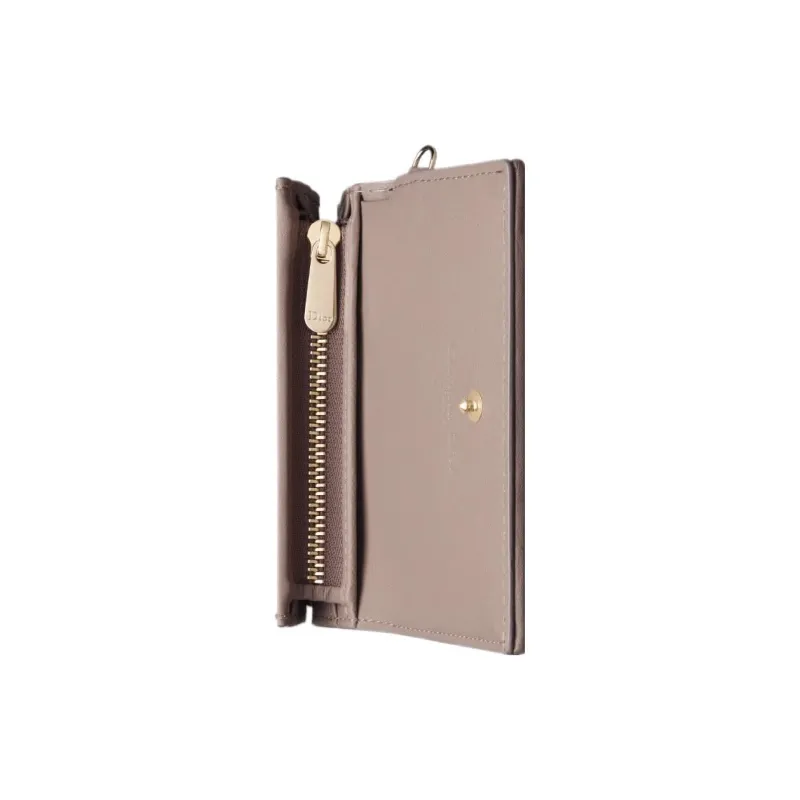 DIOR Lady Dior Lambskin Wallet Mini Women's Taupe-3