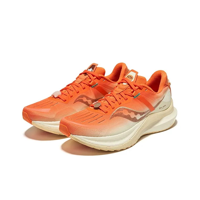 Saucony Tempus Cushioning Lightweight Low Top Running Shoes Unisex White Orange-2