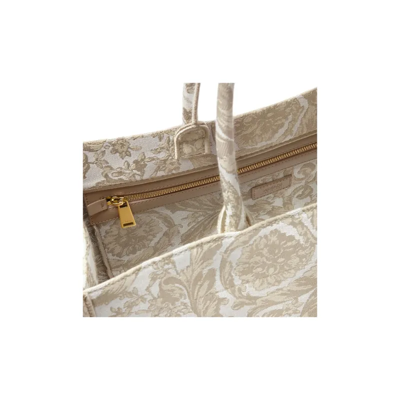 VERSACE Barocco Canvas Tote Bag Shopping Bag Handbag Women's Beige-3