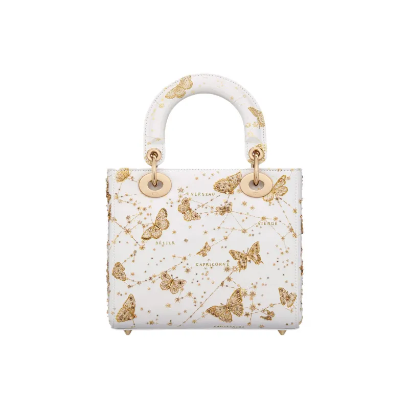 DIOR Lady D-Lite Cow Leather Dior Bag Shoulder Bag Crossbody Bag Handbag Small Size Women's White & Gold-3