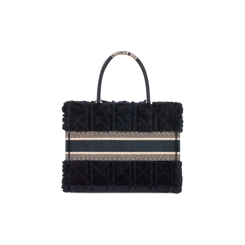 DIOR BookTote Shearling Tote Bag Shopping Bag Handbag Medium Size Women's Navy-2