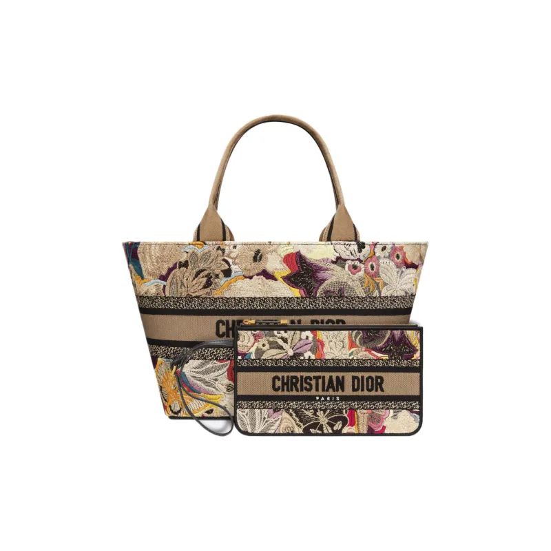 DIOR Butterfly Embroidery Tote Bag Shopping Bag Shoulder Bag Crossbody Bag Handbag Women's Greige/Multicolor-1