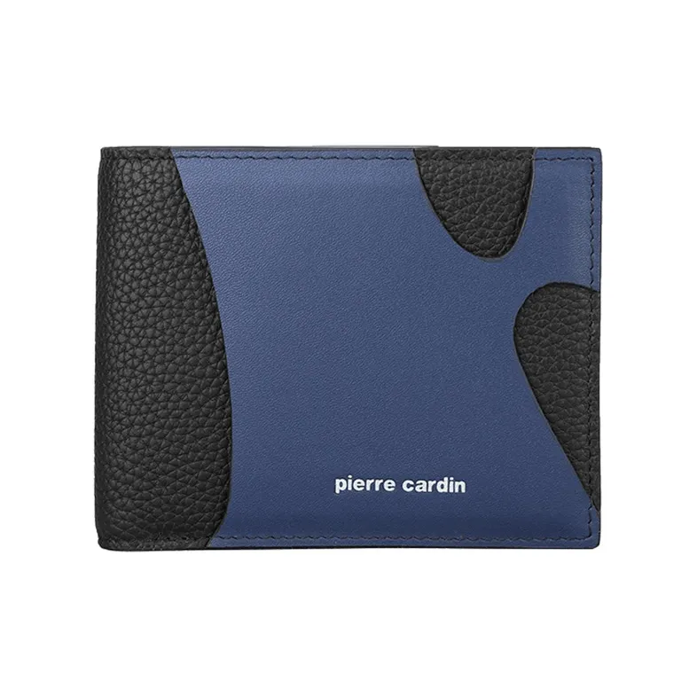 PIERRE CARDIN Cow Leather Card Holder Wallet Men's Black/Blue-5