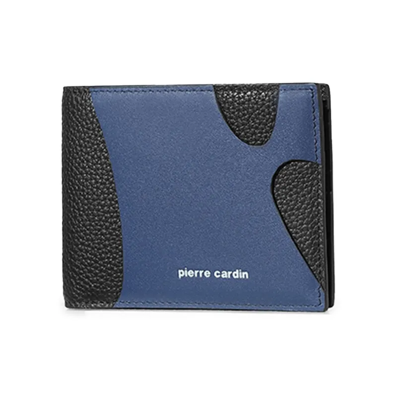 PIERRE CARDIN Cow Leather Card Holder Wallet Men's Black/Blue-6