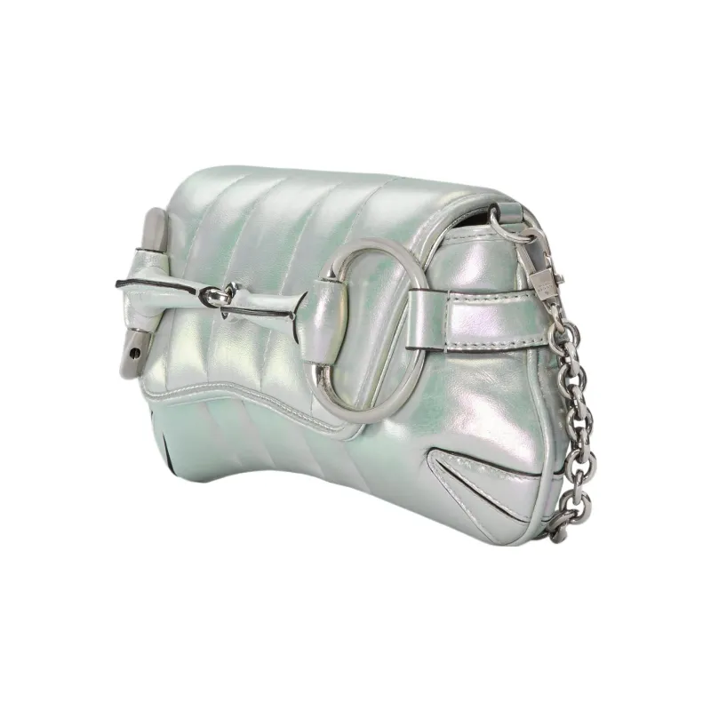 GUCCI HORSEBIT CHAIN Leather Shoulder Bag Handheld Shoulder Bag Women's Iridescent Green-3