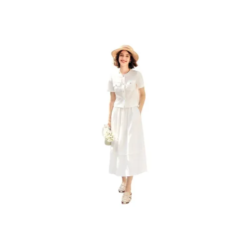 Famanxuan Two Piece Skirt Sets Women's Ice White