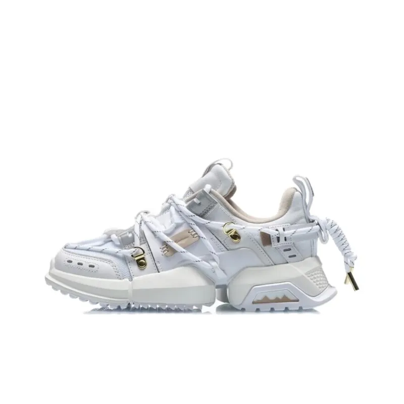 LiNing Pan Gu Anti Slip And Wear Resistant Support Low Top Sports Casual Shoes Women's White Gold-0