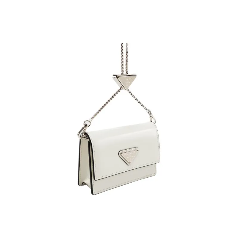 PRADA Cow Leather Wallet Card Clip Card Holder Women's White-2