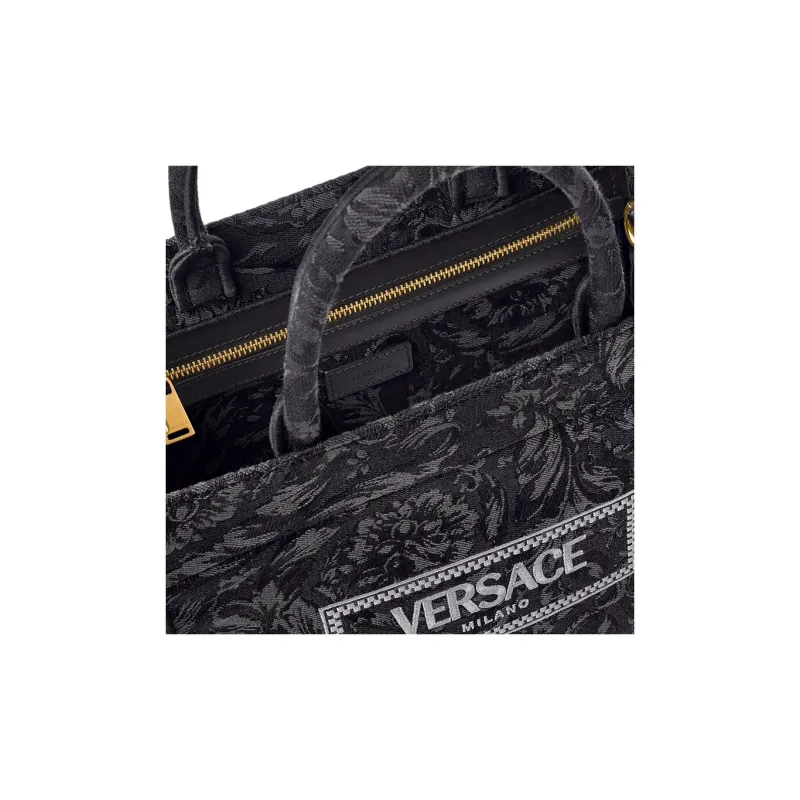 VERSACE Barocco Canvas Tote Bag Shopping Bag Handbag Small Size Women's Black-4