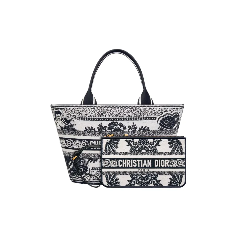 DIOR Butterfly Embroidery Tote Bag, Shopping Bag, Shoulder Bag, Crossbody Bag, Handbag Women's Black & White-3