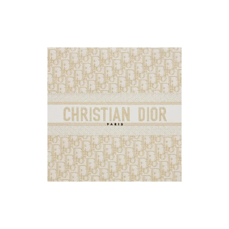 DIOR BookTote Embroidery Tote Bag Shopping Bag Handbag Large Size Women's White & Gold-4