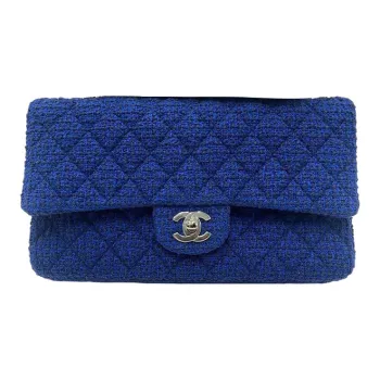CHANEL Classic Flap CF Twill Velvet With Metal Shoulder Bag Crossbody Bag Women's Dark Blue