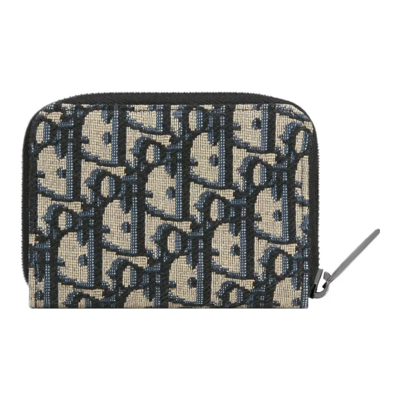 DIOR Jacquard Fabric With Smooth Calfskin Card Clip Card Holder Men's Beige & Black-3