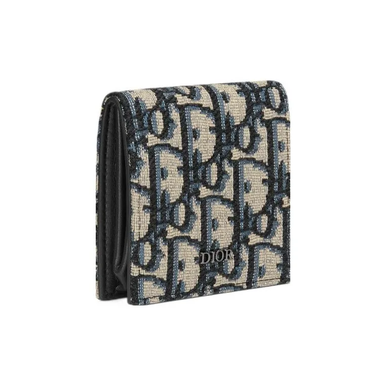 DIOR Oblique Jacquard Fabric Coin Purse Men's Beige & Black-1