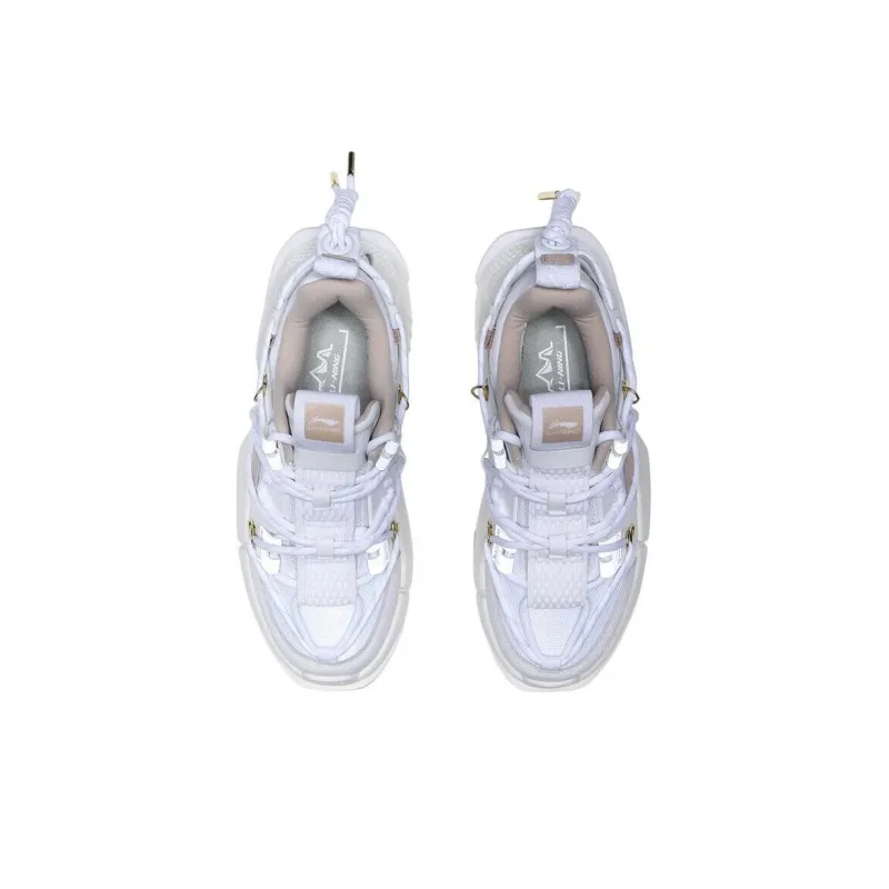 LiNing Pan Gu Anti Slip And Wear Resistant Support Low Top Sports Casual Shoes Women's White Gold-3