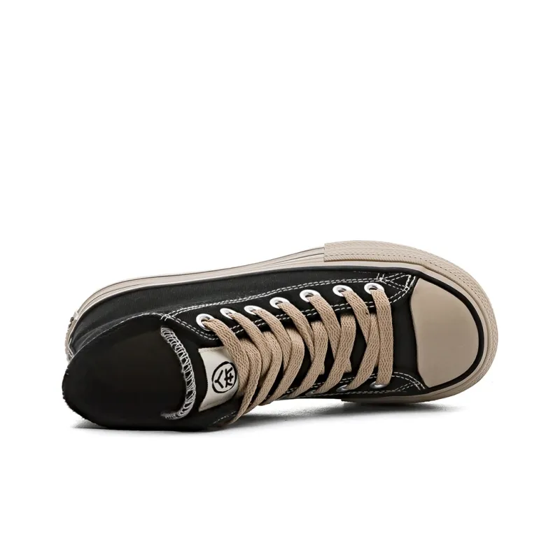 RENBEN Anti Slip And Wear Resistant Warm Height Increasing High Top Canvas Shoes Women's Black Brown-3