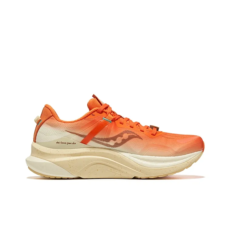 Saucony Tempus Cushioning Lightweight Low Top Running Shoes Unisex White Orange-1