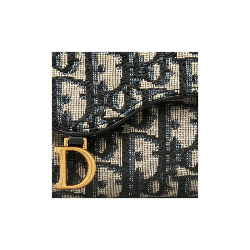 DIOR Saddle Oblique Jacquard Fabric Saddle Wallet Women's Black & Beige-5