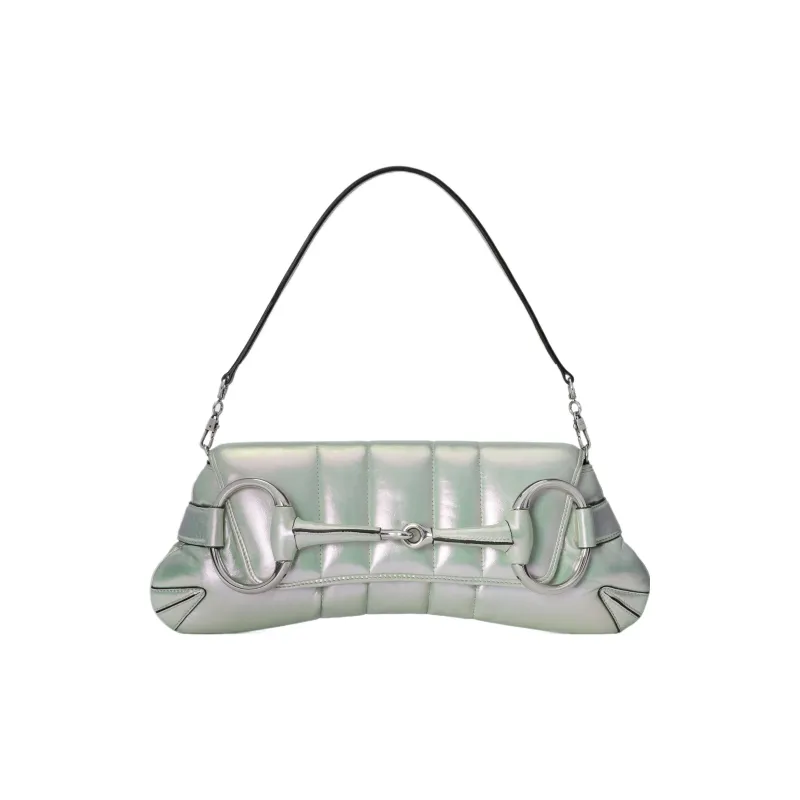 GUCCI HORSEBIT CHAIN Leather Handbag Shoulder Bag Women's Iridescent Green-2