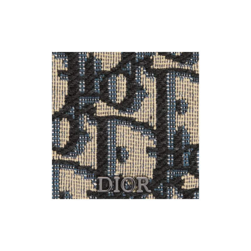 DIOR Jacquard Fabric With Smooth Calfskin Card Clip Card Holder Men's Beige & Black-4
