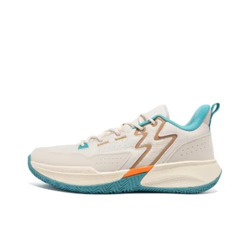 361° Basketball Shoes Men Low-Top Oatmeal Cream/Bioluminescent Strong Orange