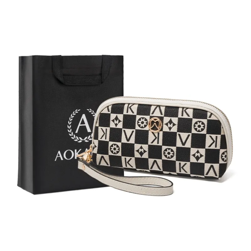 AOKANG Fabric Cell Phone Pouch, Makeup Bag, Handheld Tote, Clutch Women's Ebony/Classic Black/Elegant White-5