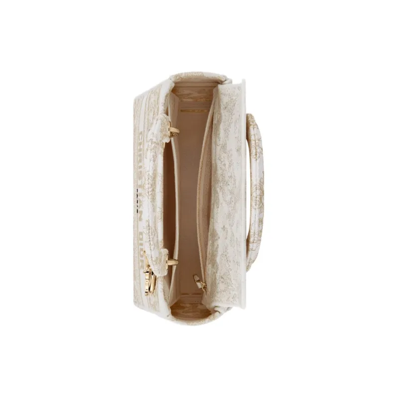 DIOR Lady D Lite Embroidery Dior Bag Shoulder Bag Crossbody Bag Handbag Medium Size Women's Gold & White-3