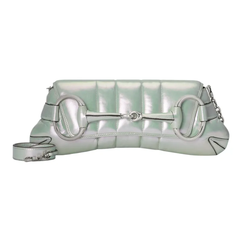 GUCCI HORSEBIT CHAIN Leather Handbag Shoulder Bag Women's Iridescent Green-1
