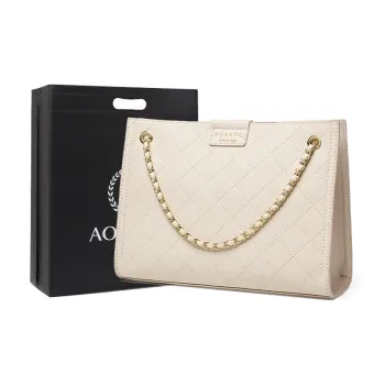 AOKANG Cow Leather Crossbody Bag Chain Tote Bag Arm Pocket Shoulder Bag Women's Milkshake White/Classic Black